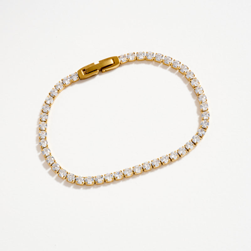 Gold-Tone CZ Tennis Bracelet with Clear Stones – Classic Dainty Crystal Bracelet