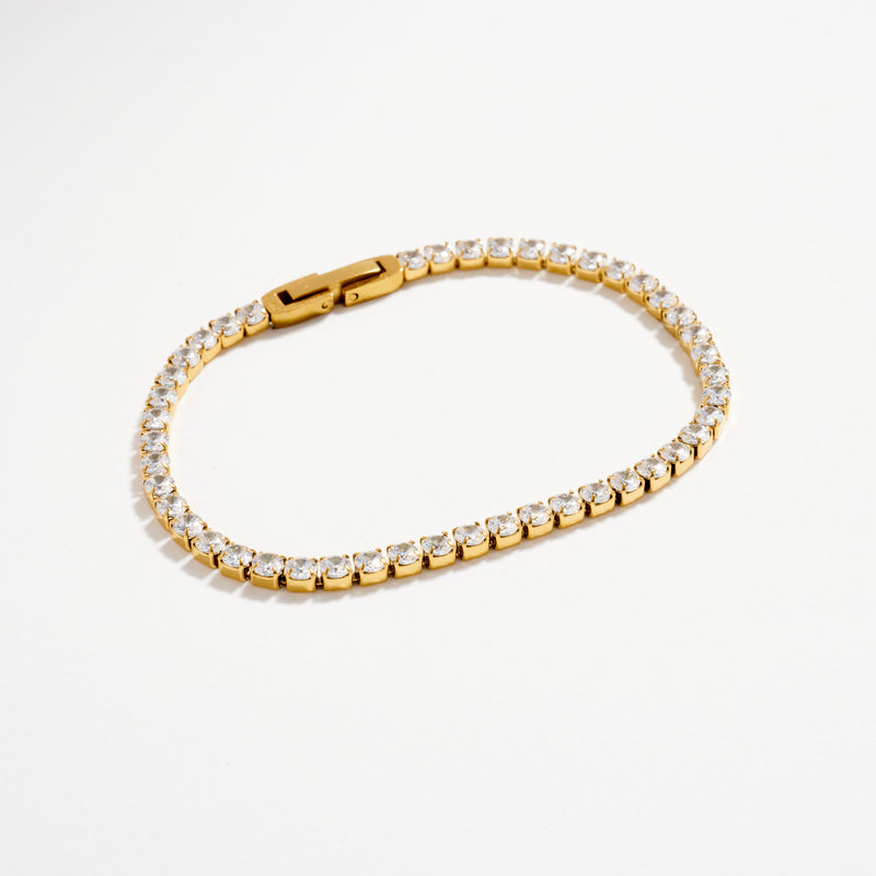 Gold-Tone CZ Tennis Bracelet with Clear Stones – Classic Dainty Crystal Bracelet