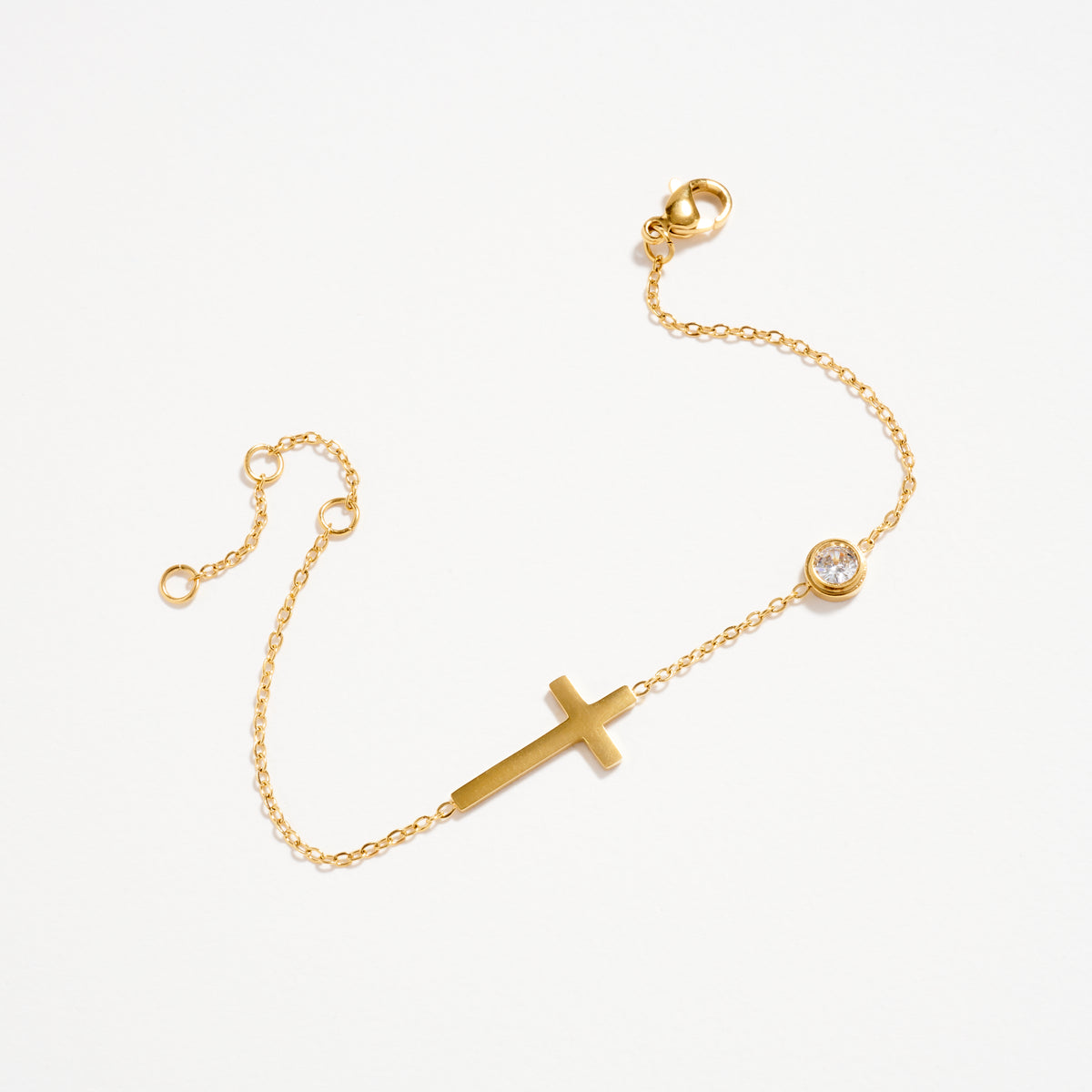 Gold-Tone Cross Bracelet with CZ Accent – Dainty Adjustable Faith Bracelet