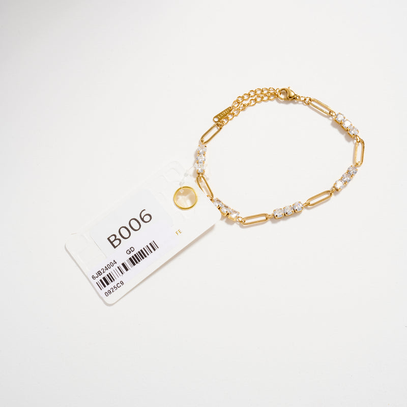 Gold-Tone CZ Link Chain Bracelet – Dainty Adjustable Crystal Paperclip Bracelet