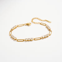 Gold-Tone CZ Link Chain Bracelet – Dainty Adjustable Crystal Paperclip Bracelet