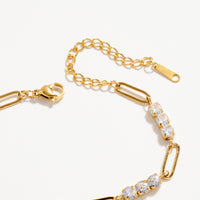 Gold-Tone CZ Link Chain Bracelet – Dainty Adjustable Crystal Paperclip Bracelet
