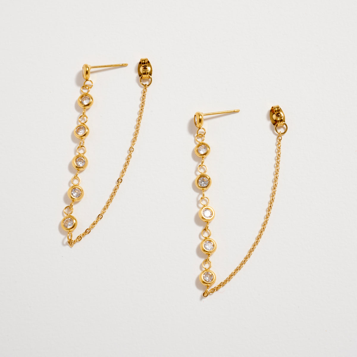 Stainless Steel CZ Chain Drop Earrings – Hypoallergenic & Tarnish Free