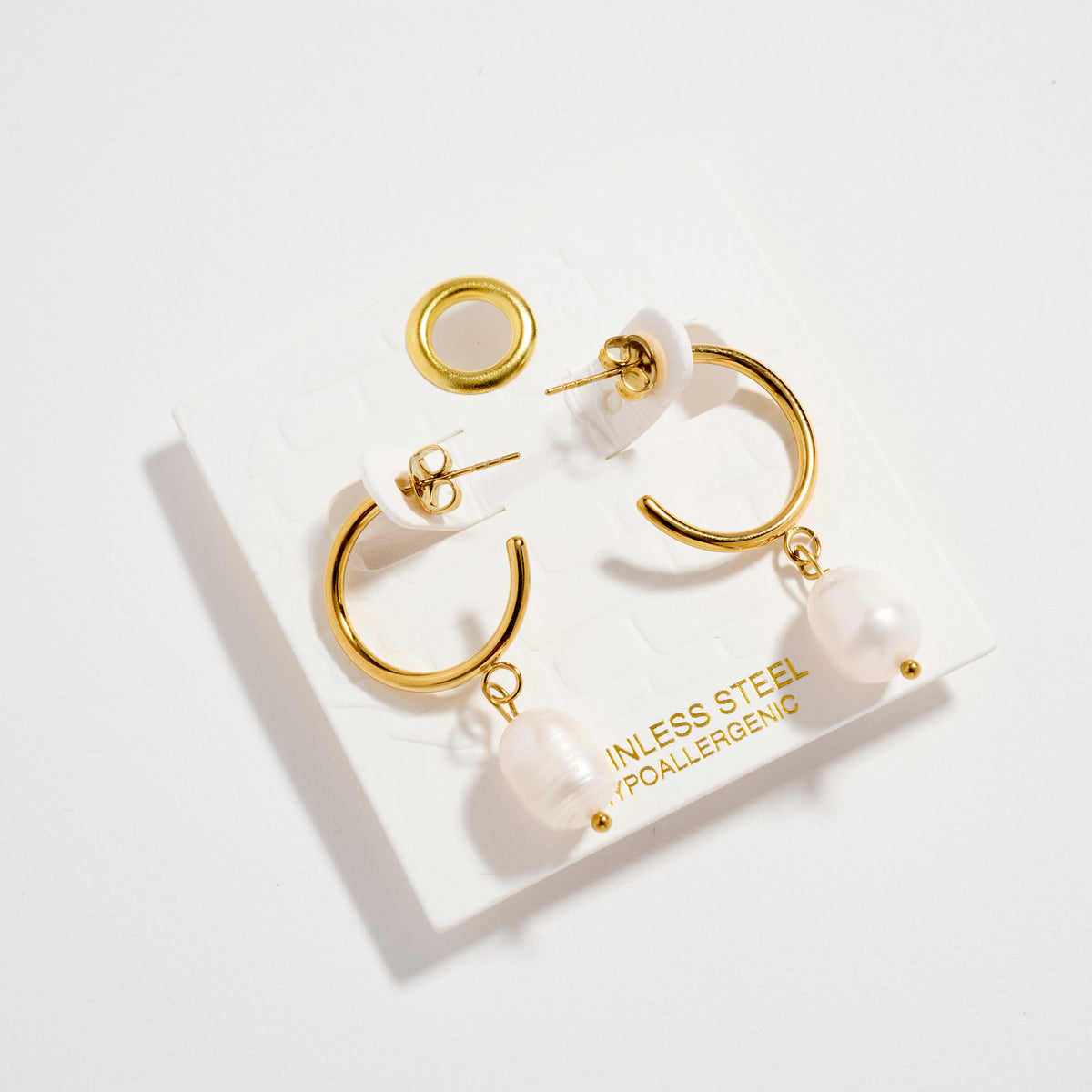 Stainless Steel Pearl Drop Hoop Earrings – Hypoallergenic & Tarnish Free