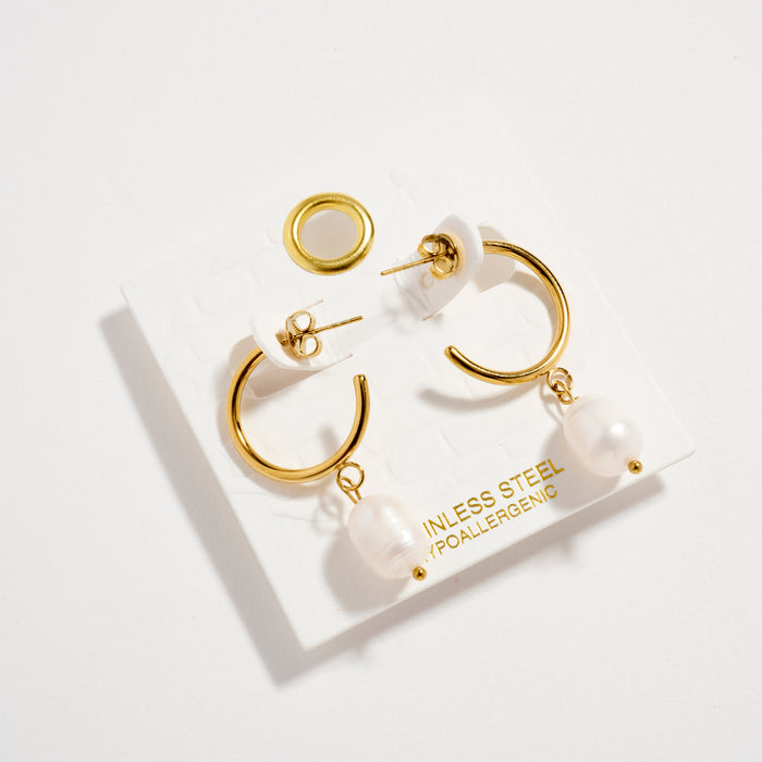 Stainless Steel Pearl Drop Hoop Earrings – Hypoallergenic & Tarnish Free