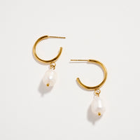 Stainless Steel Pearl Drop Hoop Earrings – Hypoallergenic & Tarnish Free