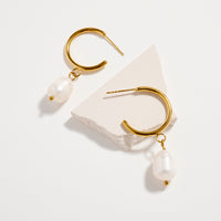 Stainless Steel Pearl Drop Hoop Earrings – Hypoallergenic & Tarnish Free