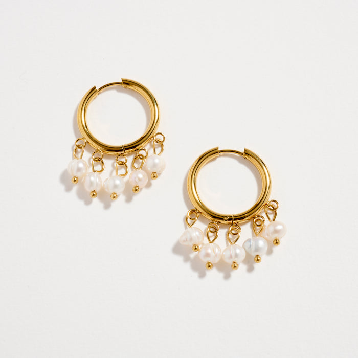 Stainless Steel Pearl Cluster Hoop Earrings – Hypoallergenic & Tarnish Free