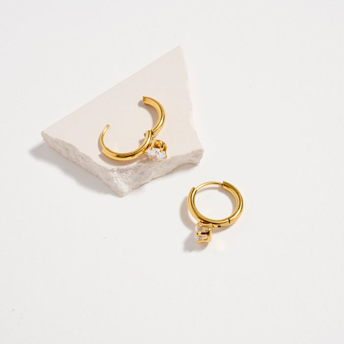 Stainless Steel CZ Drop Hoop Earrings – Hypoallergenic & Tarnish Free