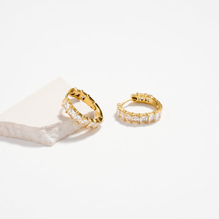 Stainless Steel Square CZ Hoop Earrings – Hypoallergenic & Tarnish Free