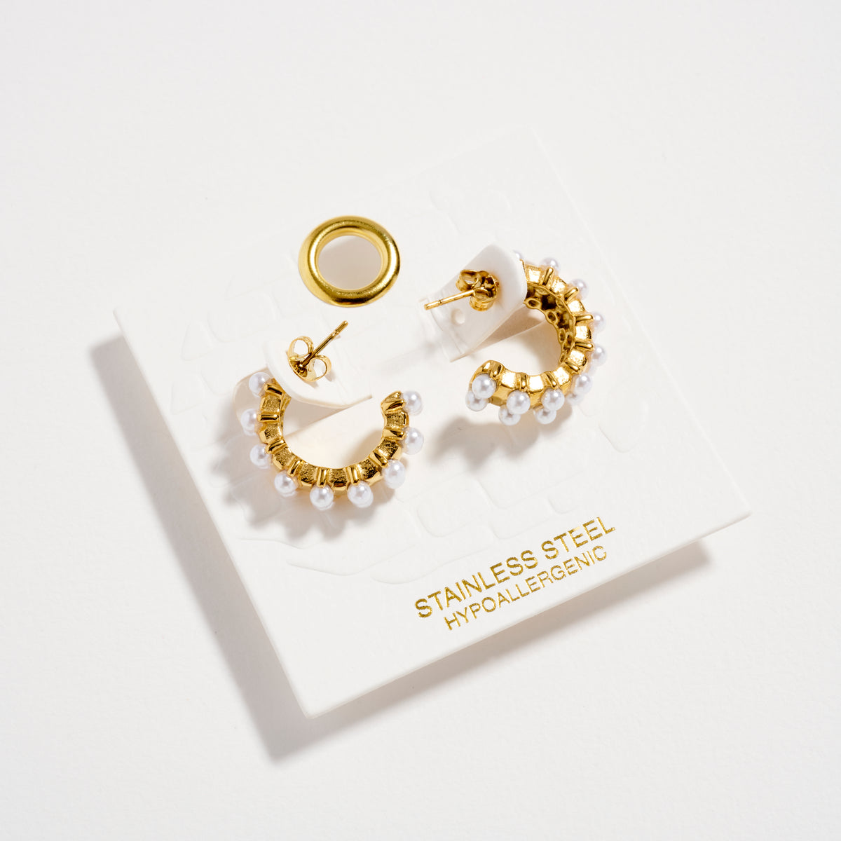 Stainless Steel Pearl Accent Hoop Earrings – Hypoallergenic & Tarnish Free