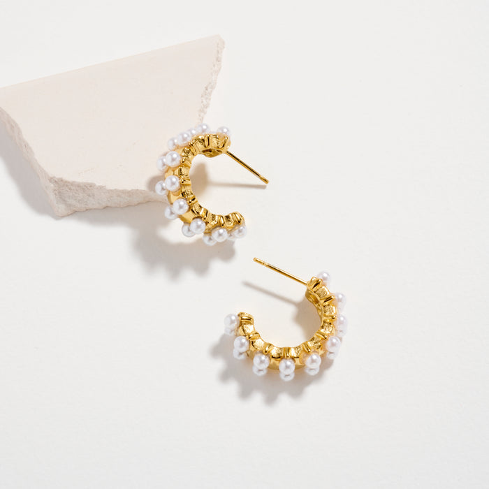 Stainless Steel Pearl Accent Hoop Earrings – Hypoallergenic & Tarnish Free