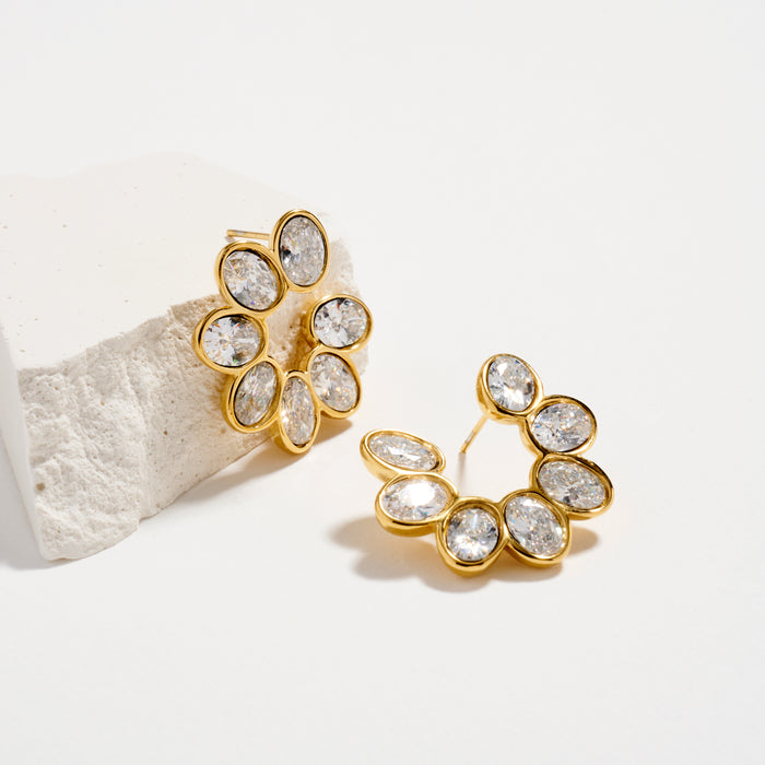 Stainless Steel Marquise CZ Cluster Hoop Earrings – Hypoallergenic & Tarnish Free