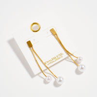Stainless Steel Pearl Drop Chain Earrings – Hypoallergenic & Tarnish Free