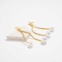 Stainless Steel Pearl Drop Chain Earrings – Hypoallergenic & Tarnish Free