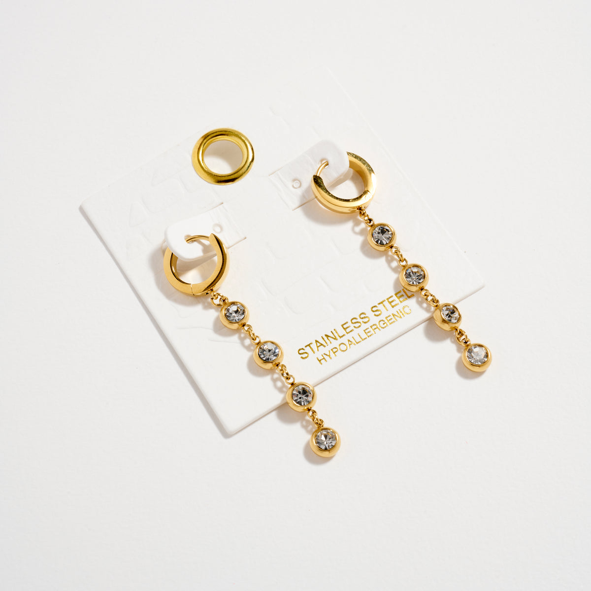 Stainless Steel CZ Drop Hoop Earrings – Hypoallergenic & Tarnish Resistant