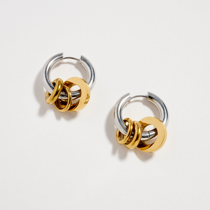 Stainless Steel Interlocking Hoop Earrings – Two Tone / Gold