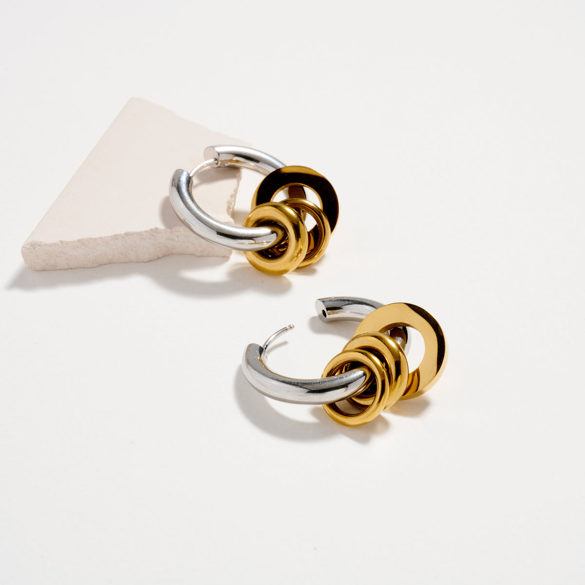 Stainless Steel Interlocking Hoop Earrings – Two Tone / Gold
