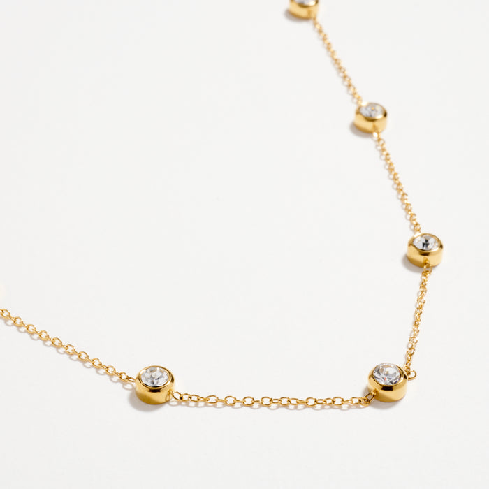 Gold-Tone CZ Station Necklace – Dainty Bezel-Set Crystal Chain Necklace