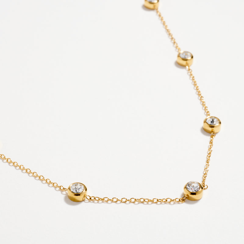 Gold-Tone CZ Station Necklace – Dainty Bezel-Set Crystal Chain Necklace