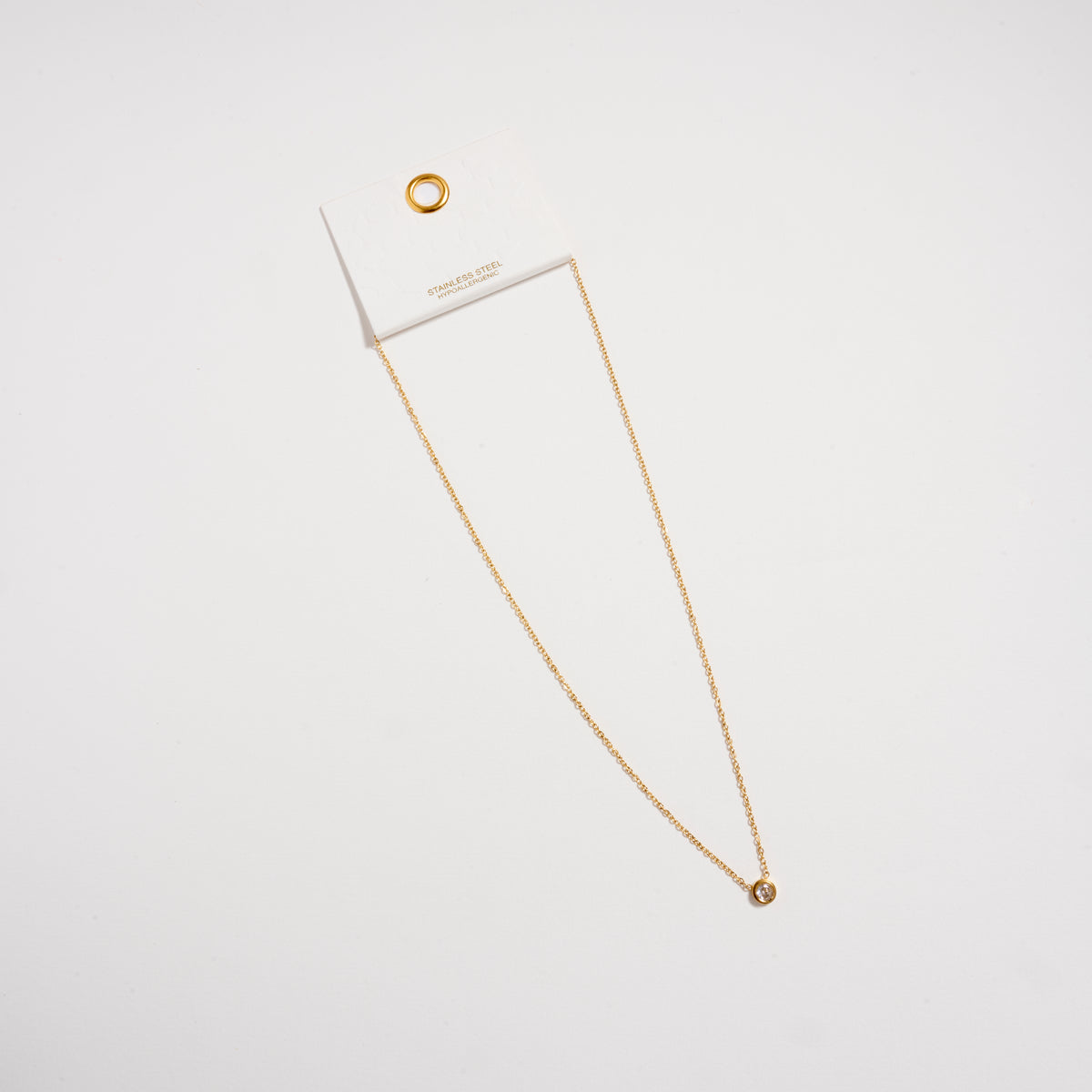 Gold CZ Solitaire Necklace – Dainty Bezel Pendant
