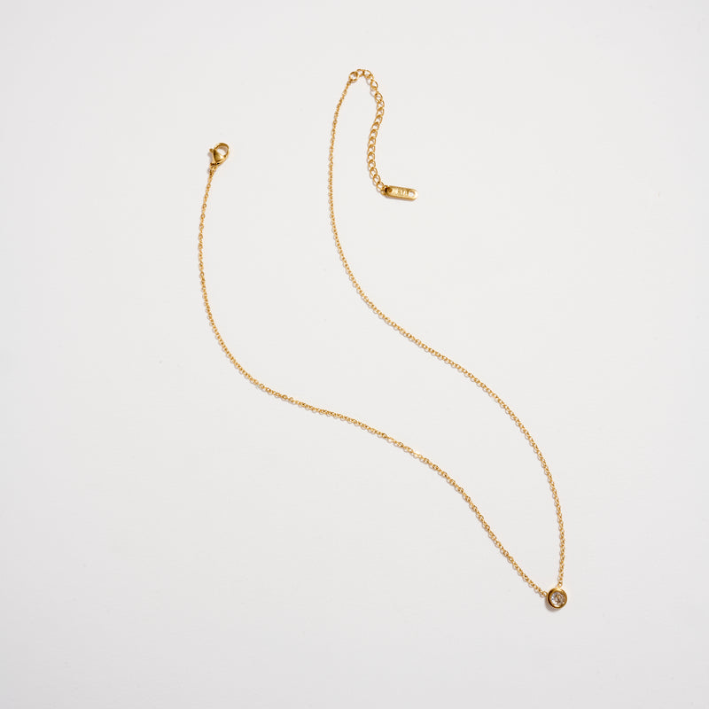 Gold CZ Solitaire Necklace – Dainty Bezel Pendant