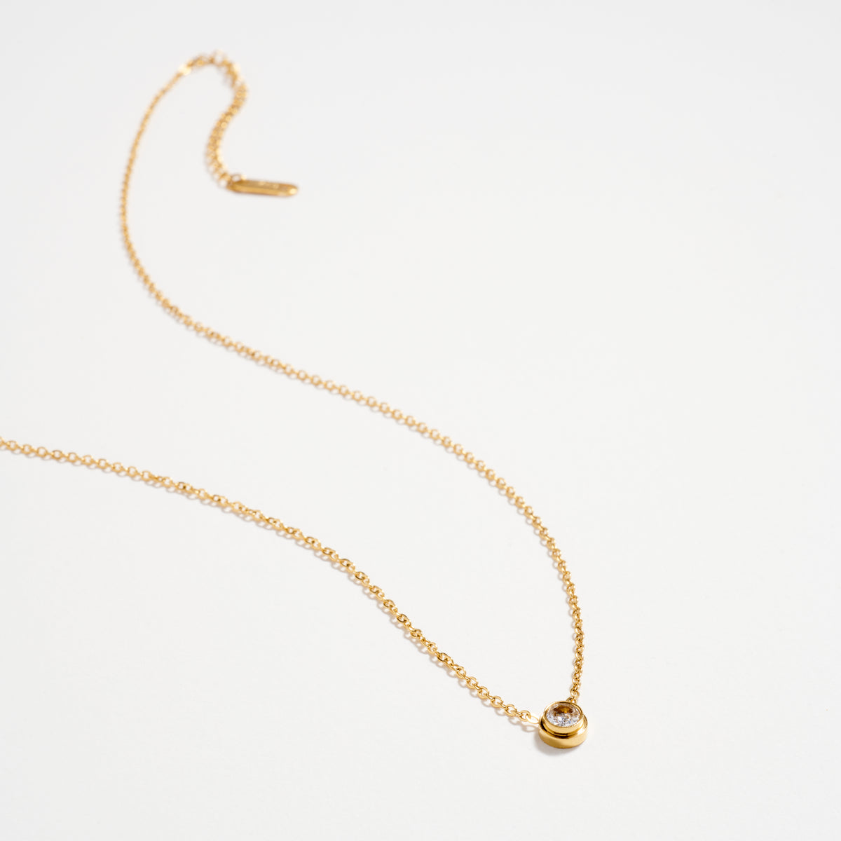 Gold CZ Solitaire Necklace – Dainty Bezel Pendant