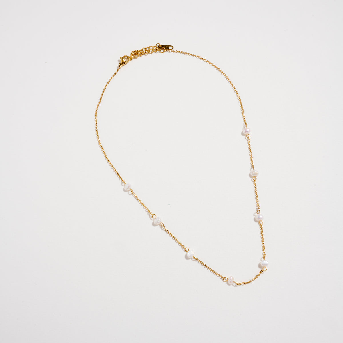 Gold Pearl Station Necklace – Dainty Freshwater Chain