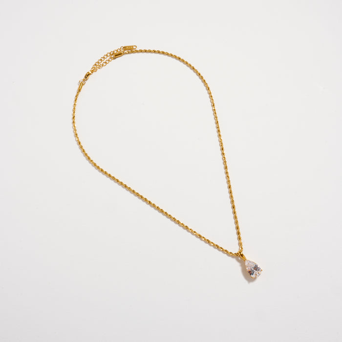 Gold Teardrop Necklace – Dainty CZ Pendant Chain