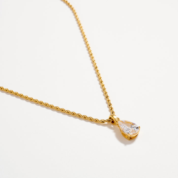Gold Teardrop Necklace – Dainty CZ Pendant Chain