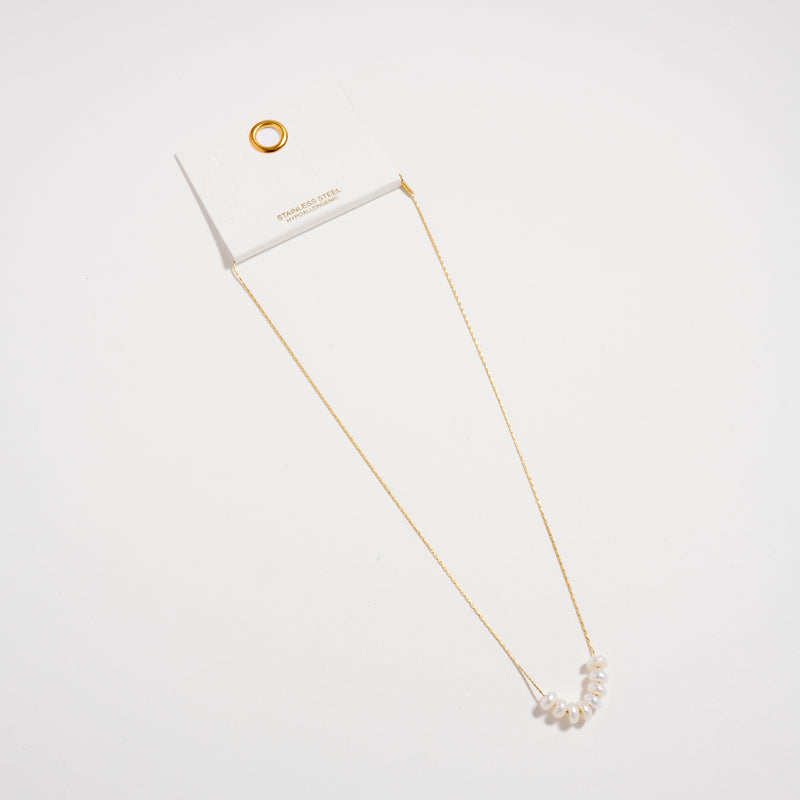 Gold Pearl Bar Necklace – Dainty Freshwater Pendant