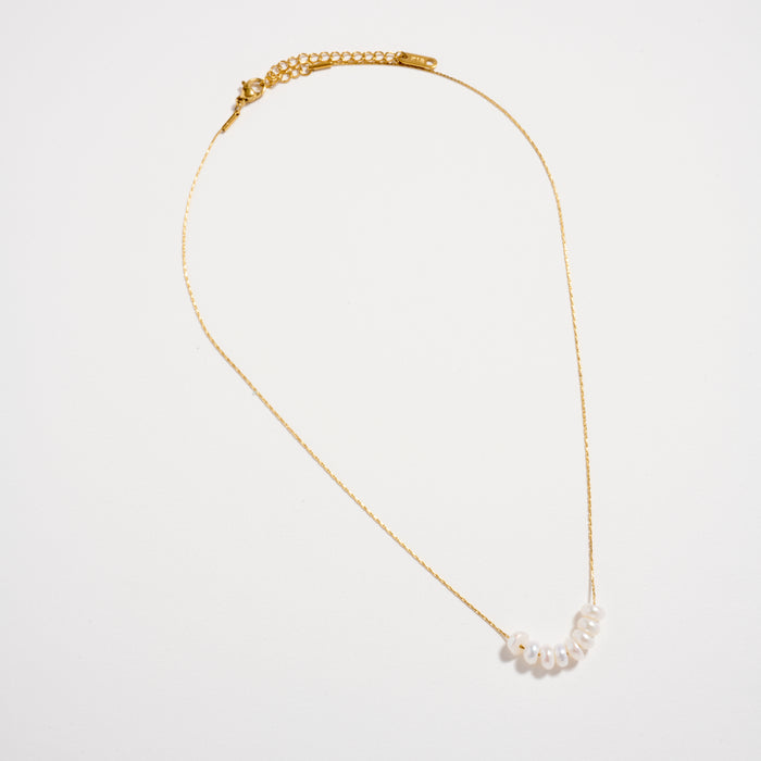 Gold Pearl Bar Necklace – Dainty Freshwater Pendant