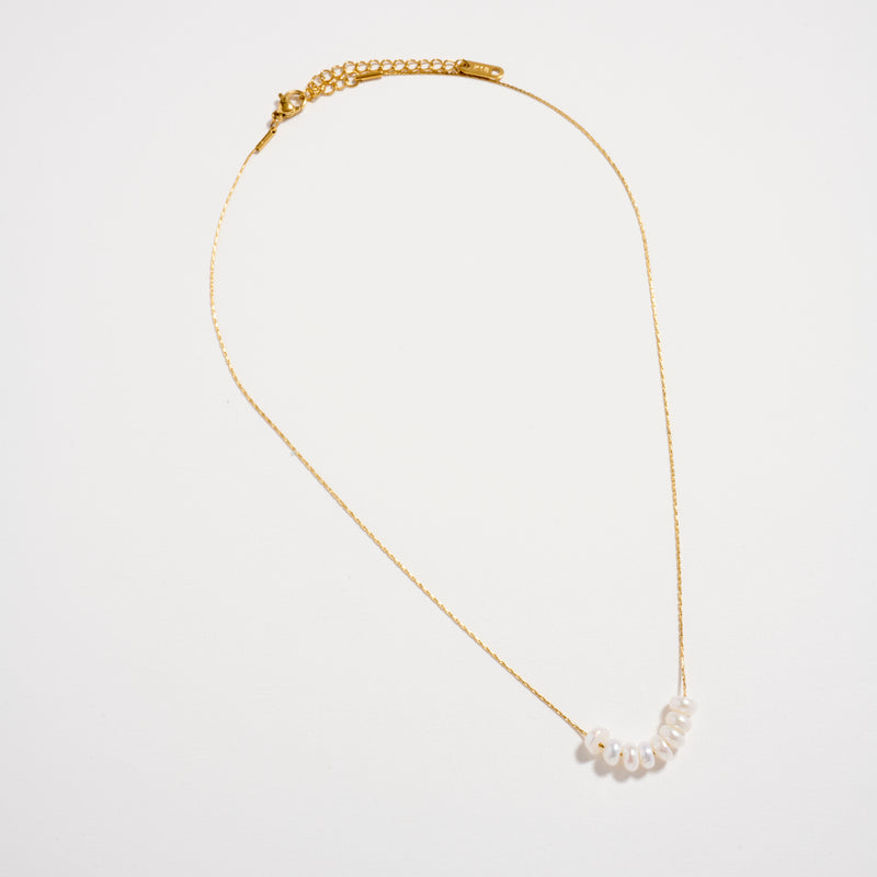 Gold Pearl Bar Necklace – Dainty Freshwater Pendant
