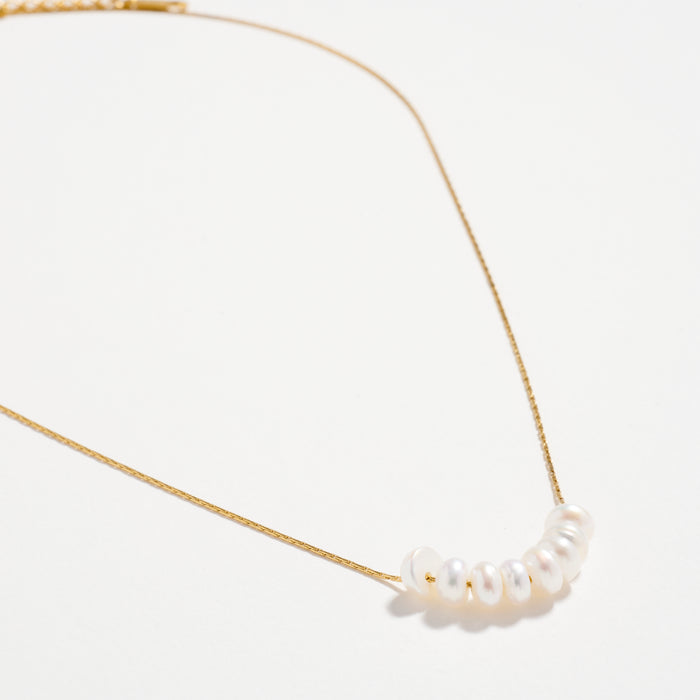 Gold Pearl Bar Necklace – Dainty Freshwater Pendant