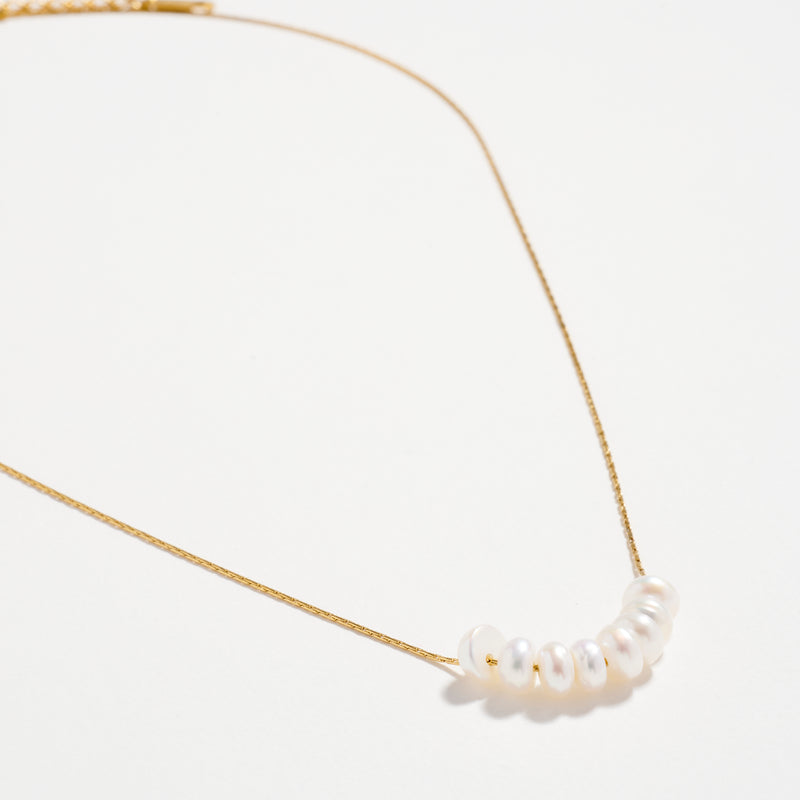 Gold Pearl Bar Necklace – Dainty Freshwater Pendant