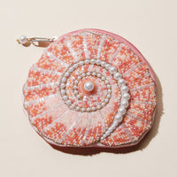 Beaded Spiral Seashell Coin Purse | Pearl Embellished Zip Pouch