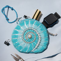 Beaded Spiral Seashell Coin Purse | Pearl Embellished Zip Pouch