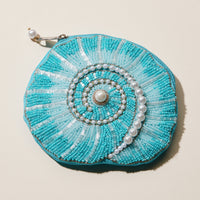 Beaded Spiral Seashell Coin Purse | Pearl Embellished Zip Pouch
