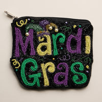 Hand-Beaded Mardi Gras Coin Pouch – Purple, Green & Gold Festival Bag