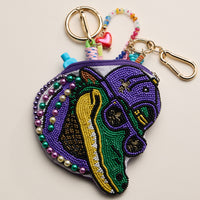 Mardi Gras Alligator Beaded Coin Purse with Beadwork & Pearls