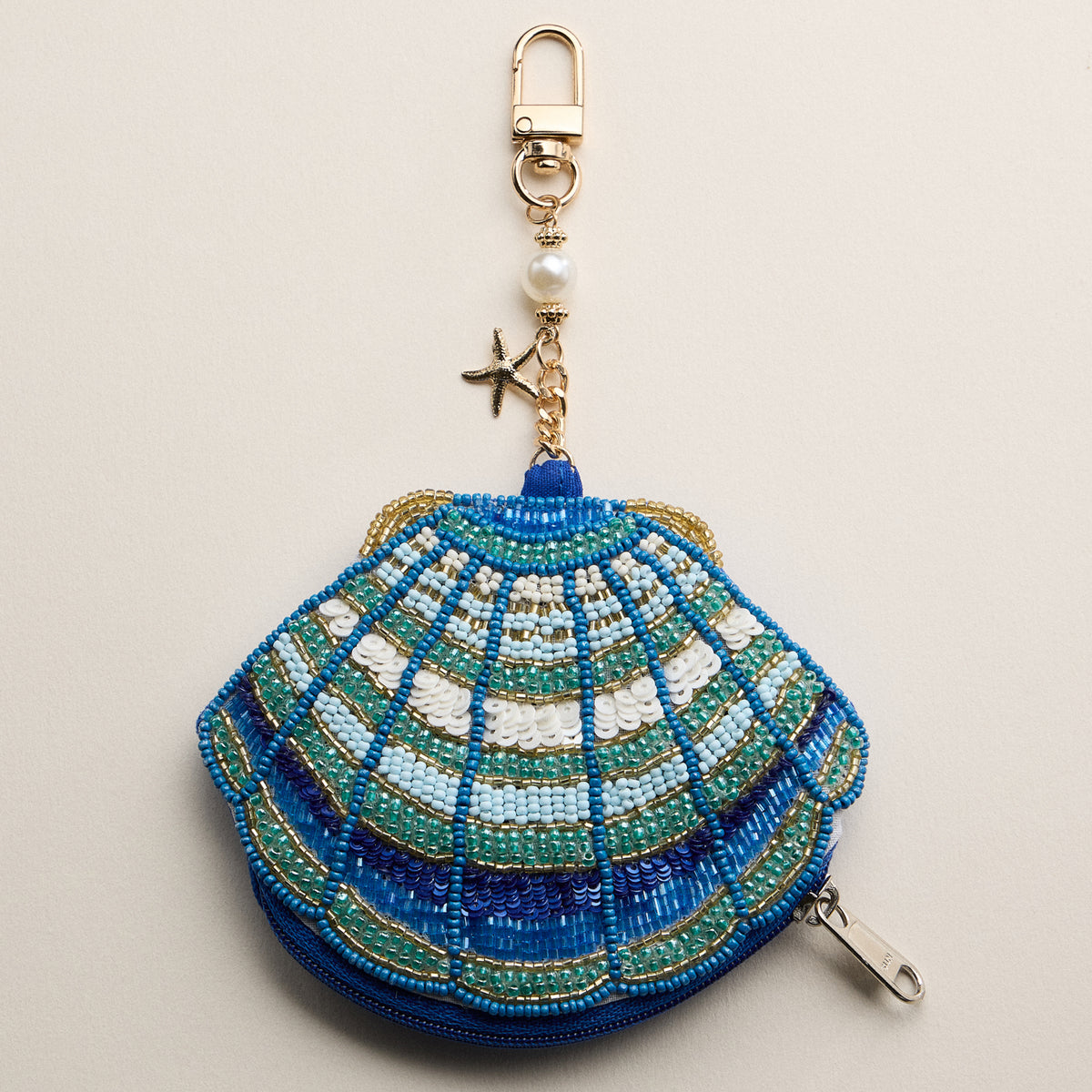 Beaded Seashell Coin Pouch Keychain – Hand-Beaded Shell Mini Purse