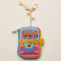 Beaded Sardine Coin Purse Keychain – Handmade Bead Embellished Zipper Pouch with Charm