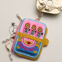 Beaded Sardine Coin Purse Keychain – Handmade Bead Embellished Zipper Pouch with Charm
