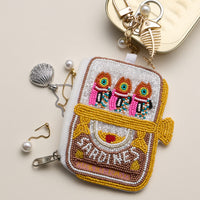 Beaded Sardine Coin Purse Keychain – Handmade Bead Embellished Zipper Pouch with Charm