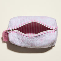 Pink Quilted Seashell Cosmetic Pouch – Zipper Makeup Bag with Tassel