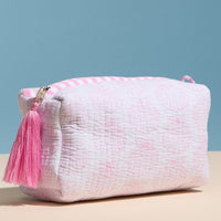 Pink Quilted Seashell Cosmetic Pouch – Zipper Makeup Bag with Tassel