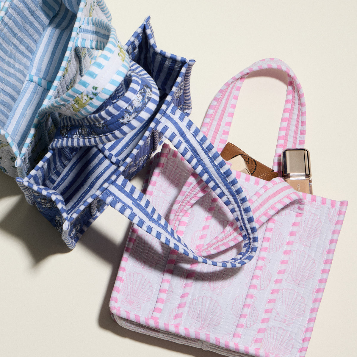 Blue Floral Quilted Mini Tote Bag – Soft Fabric Everyday Carry Handbag