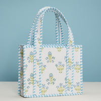 Blue Floral Quilted Mini Tote Bag – Soft Fabric Everyday Carry Handbag