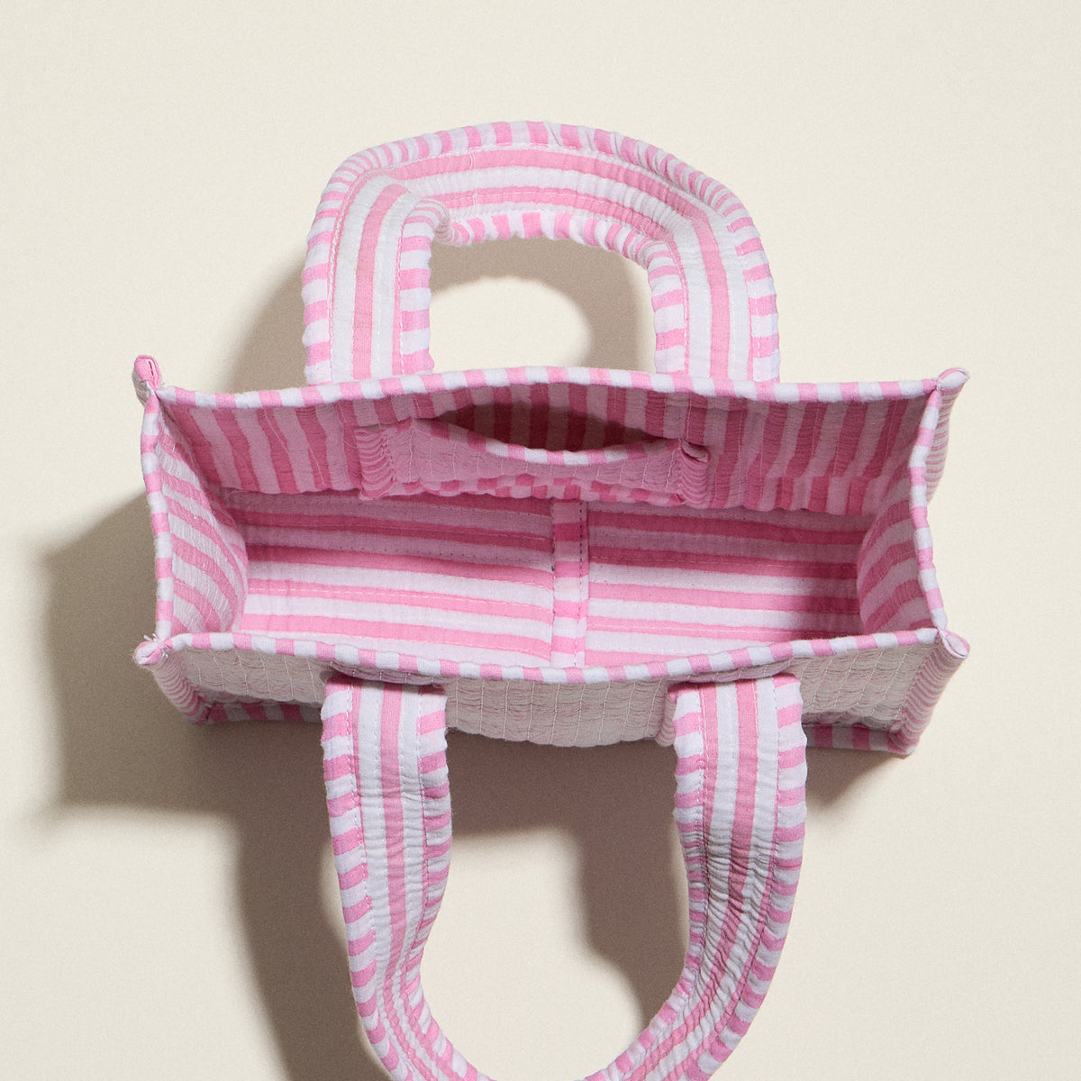 Pink Shell Quilted Mini Tote Bag – Lightweight Floral Striped Everyday Handbag