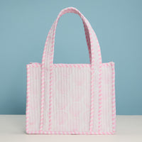 Pink Shell Quilted Mini Tote Bag – Lightweight Floral Striped Everyday Handbag